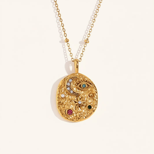 Cubic Zirconia Star Moon Texture Pendant