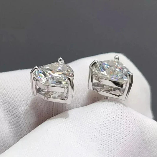 Heart Cut Moissanite Sterling Silver Stud Earrings