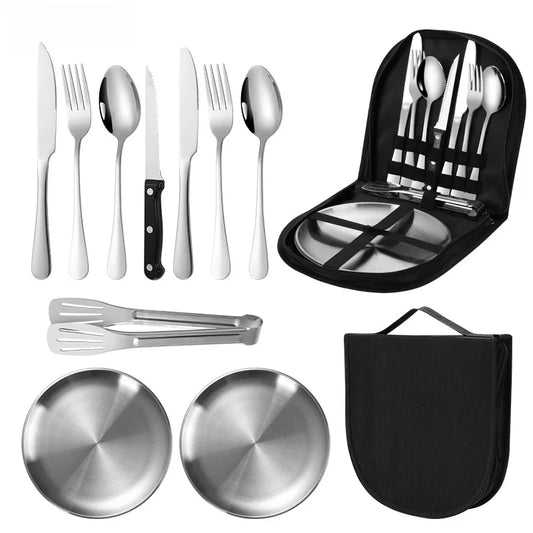 10Pcs Outdoor Stainless Steel 2 person Tableware set.