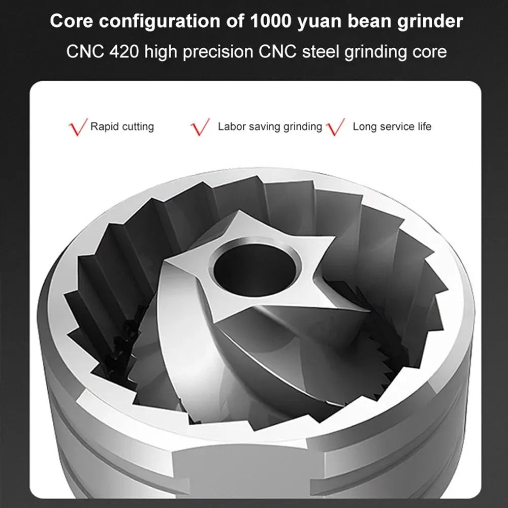 Manual CNC Stainless Steel Professional Double Bearing Adjustable Hand Coffee Bean Grinder