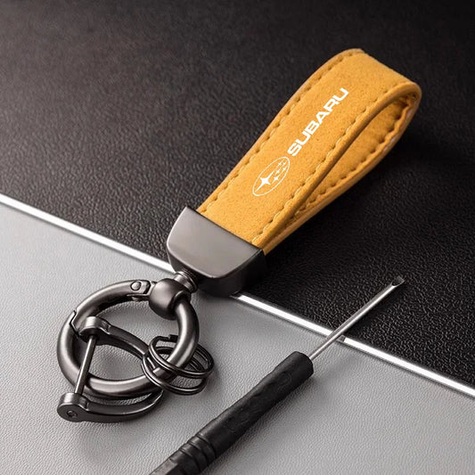 Suede Leather Car Keychain For Subaru