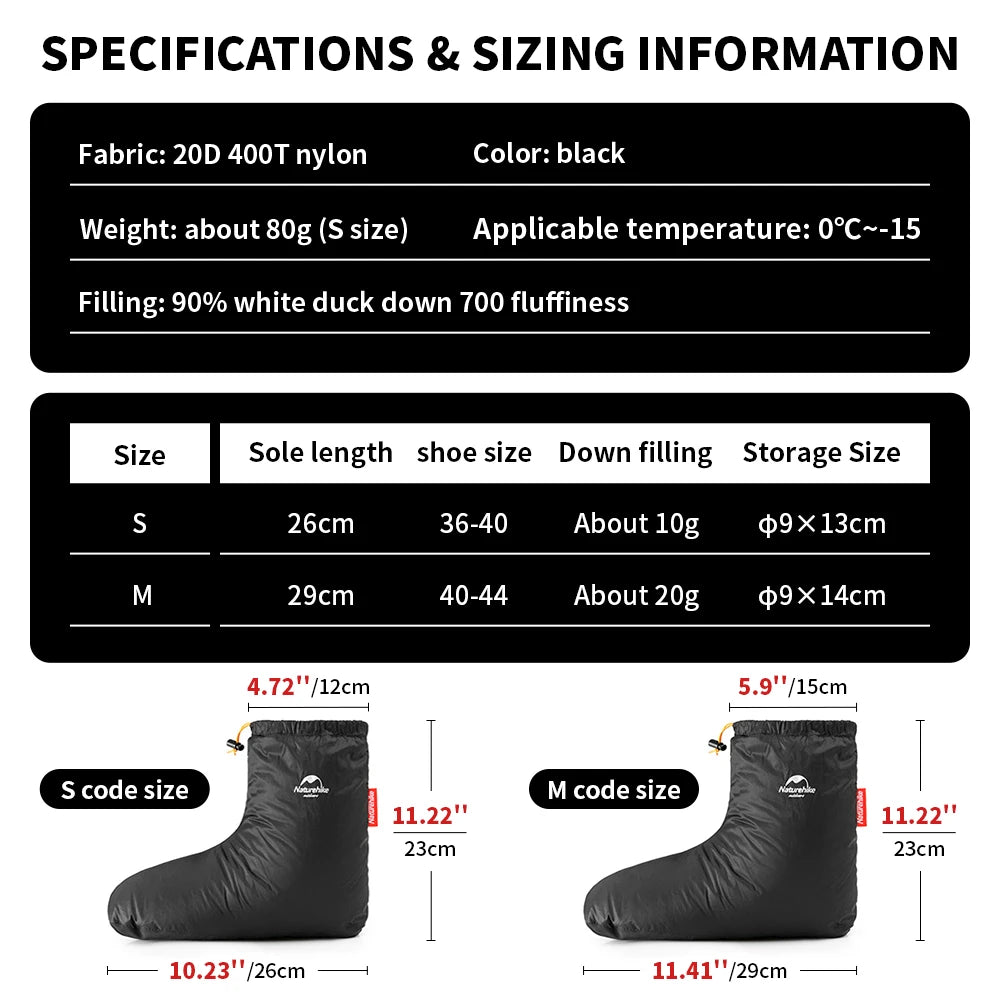 Naturehike 90% White Goose Down Shoe Covers
