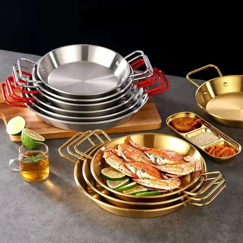 18-24cm Double Handle Stainless Steel Frying Pan