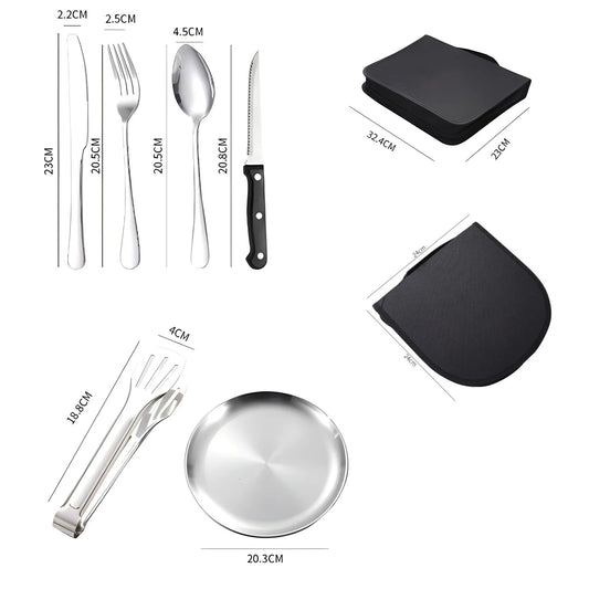 10Pcs Outdoor Stainless Steel 2 person Tableware set.