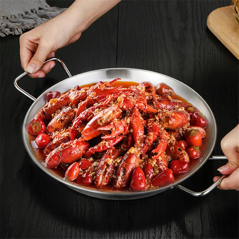 18-24cm Double Handle Stainless Steel Frying Pan