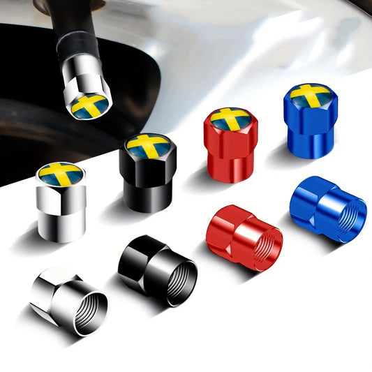 4PCS Swedish Flag Tyre Valve Dust Cap