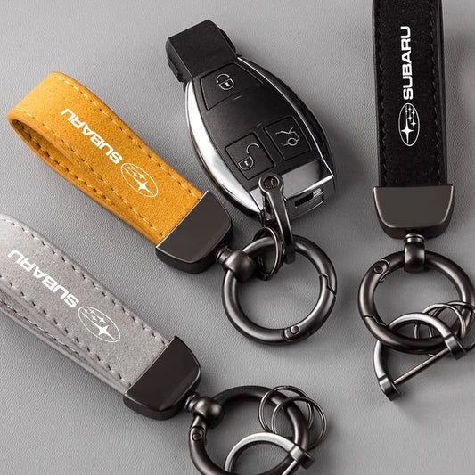 Suede Leather Car Keychain For Subaru