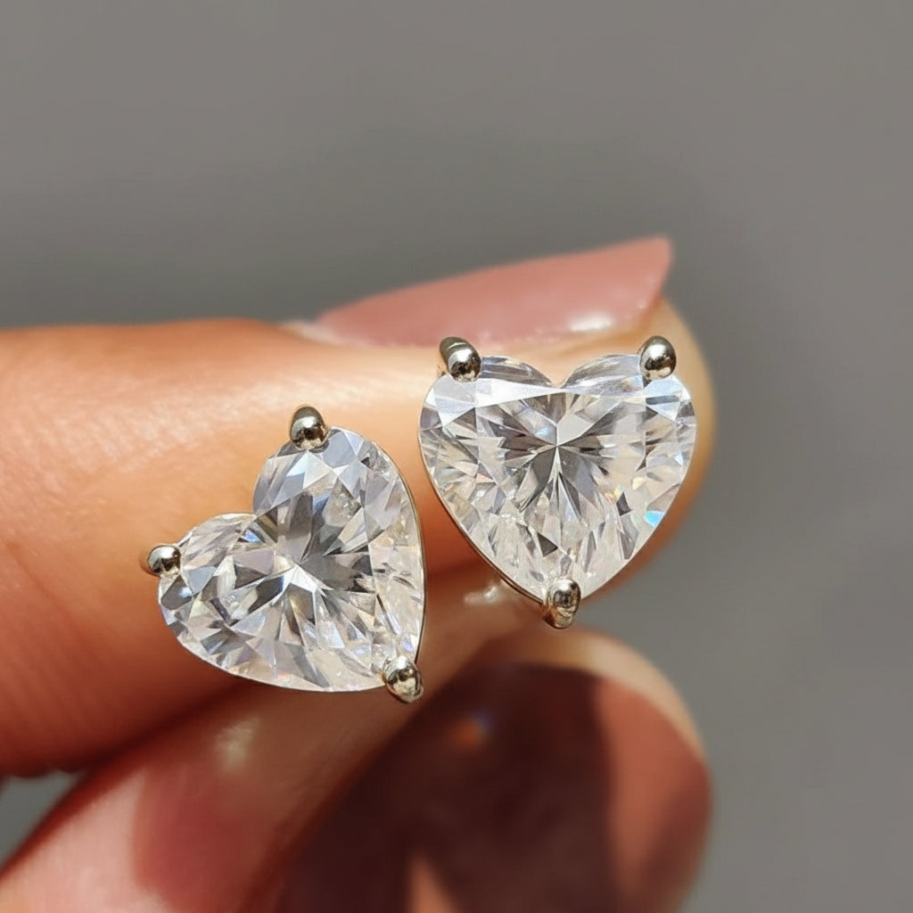 Heart Cut Moissanite Sterling Silver Stud Earrings