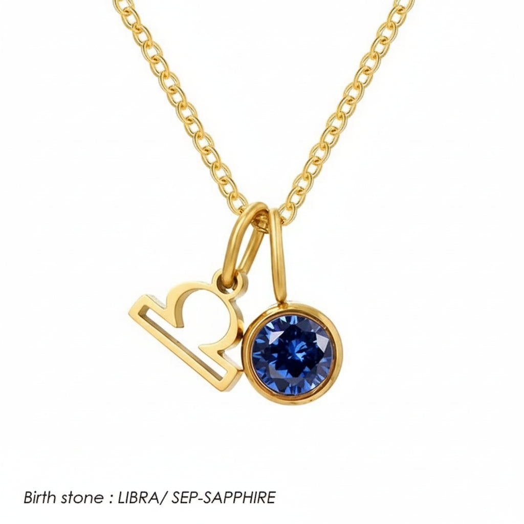 Double Birthstone & Zodiac Pendant Necklace