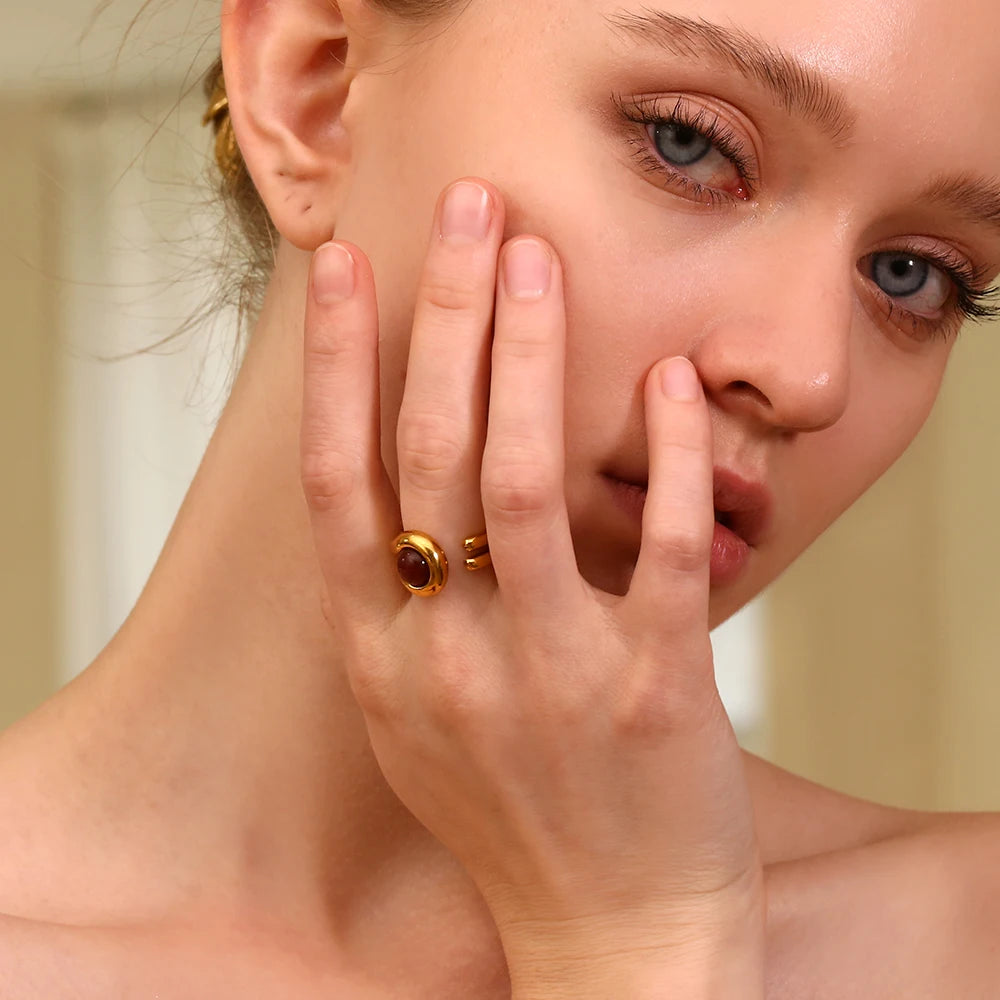 Double Layer Gemstone Waterproof Ring
