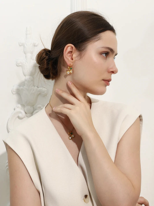 Sparkling Zircon Cherry Huggie Dangle Earrings