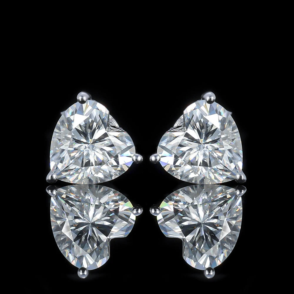 Heart Cut Moissanite Sterling Silver Stud Earrings