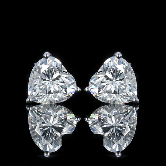 Heart Cut Moissanite Sterling Silver Stud Earrings