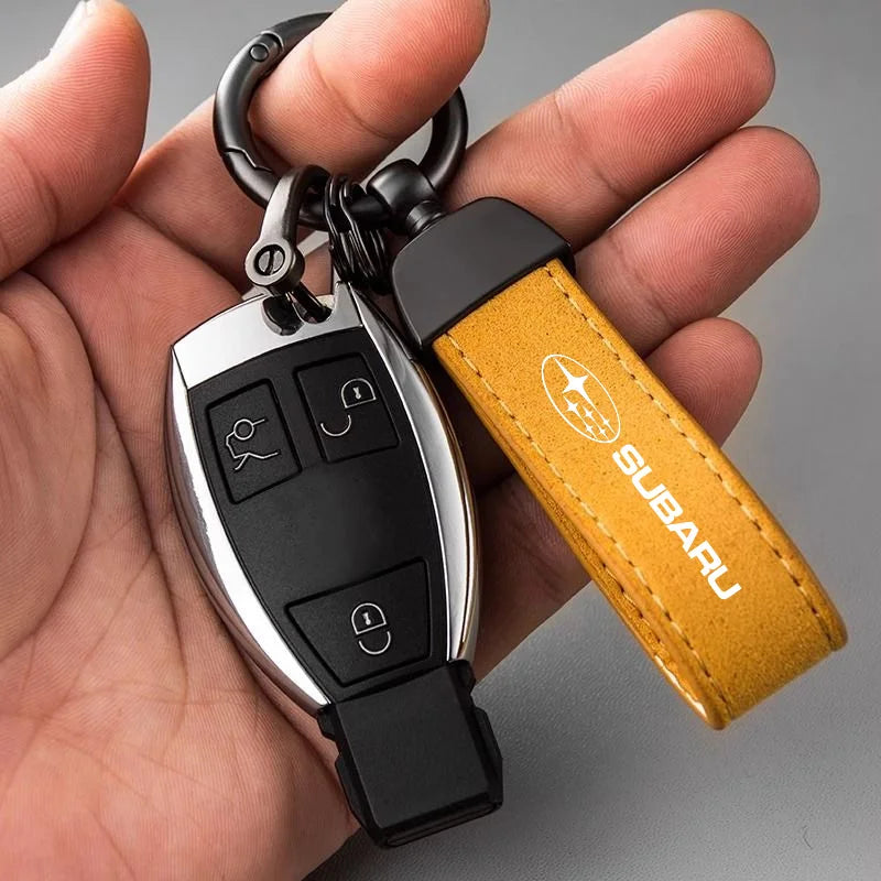 Suede Leather Car Keychain For Subaru