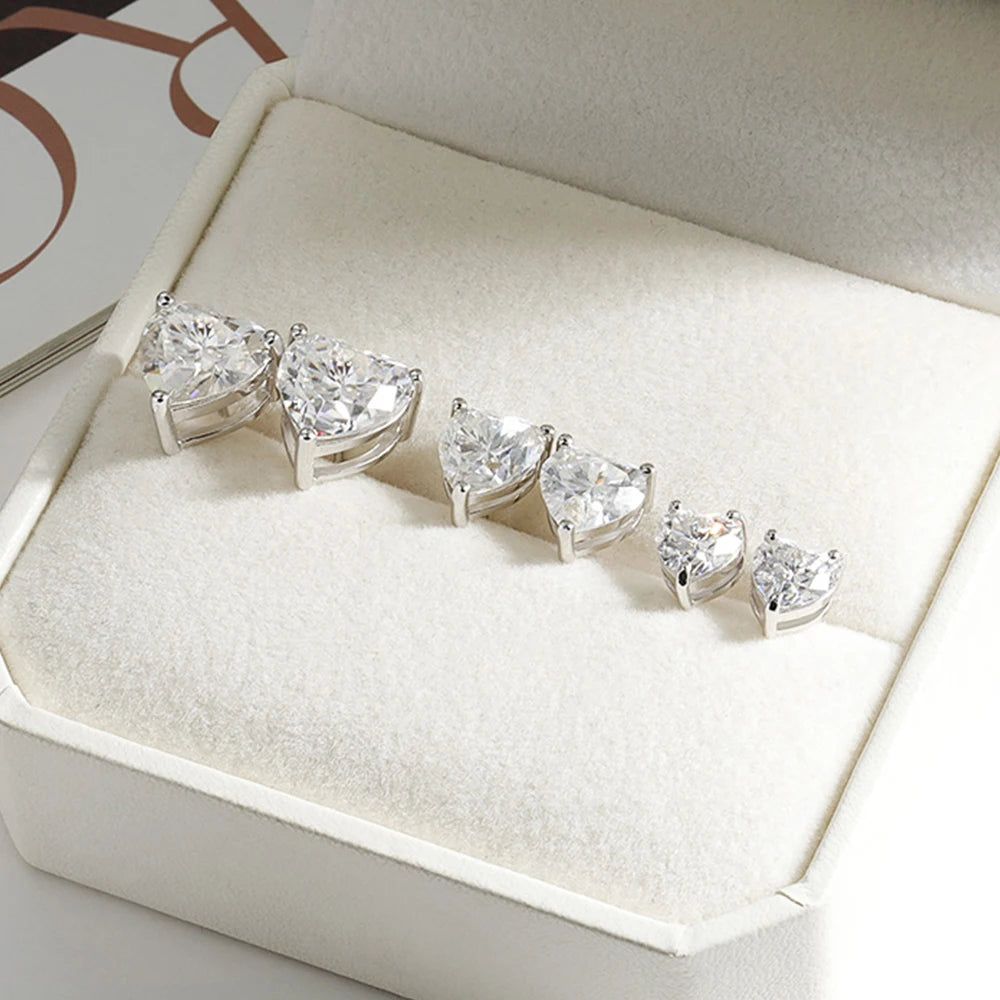 Heart Cut Moissanite Sterling Silver Stud Earrings