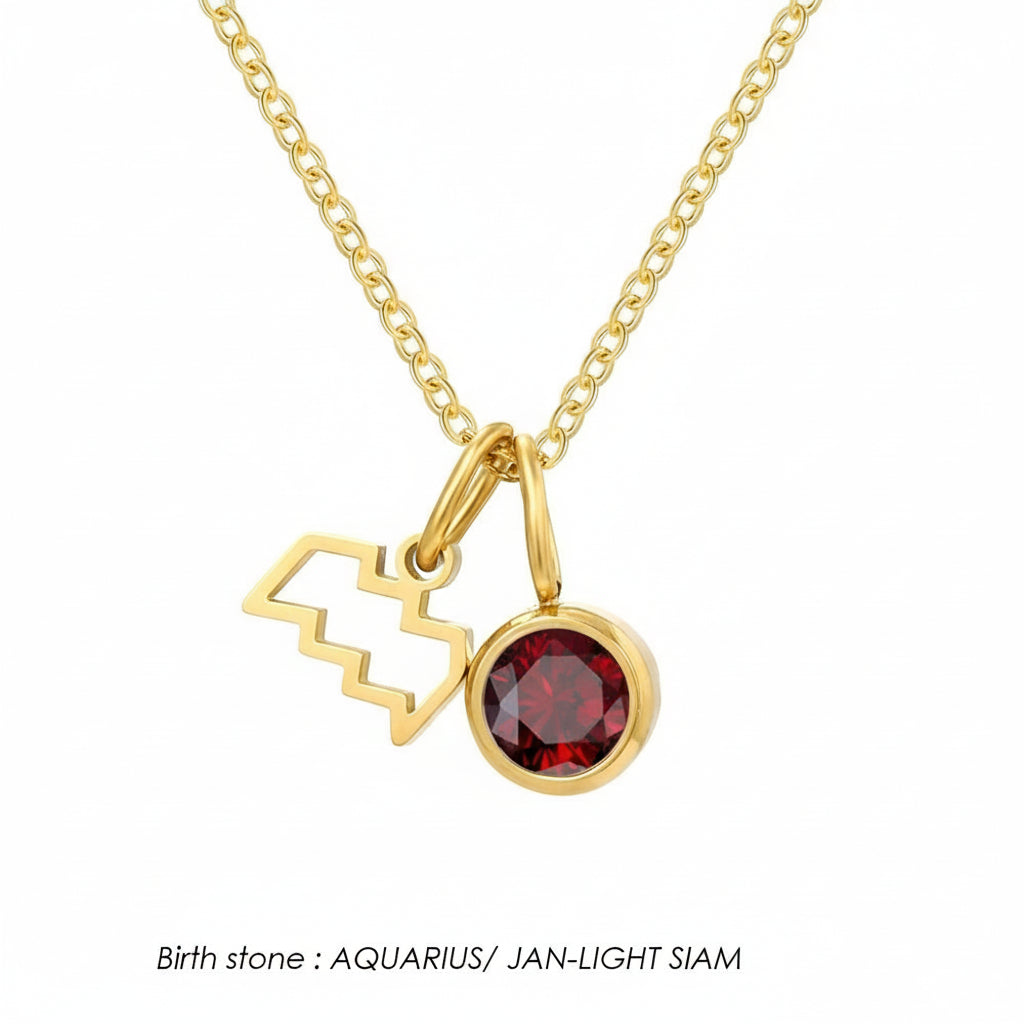 Double Birthstone & Zodiac Pendant Necklace