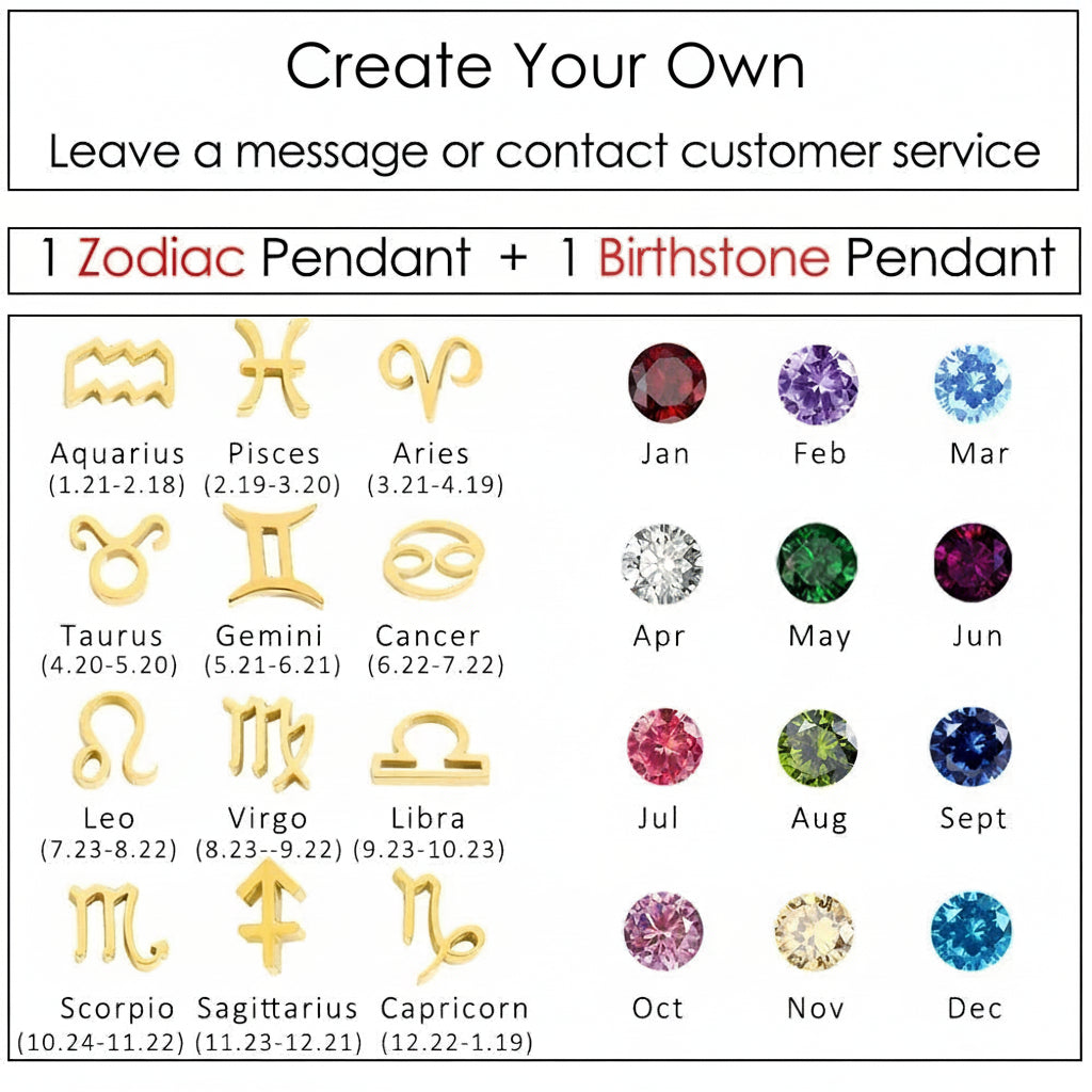 Double Birthstone & Zodiac Pendant Necklace