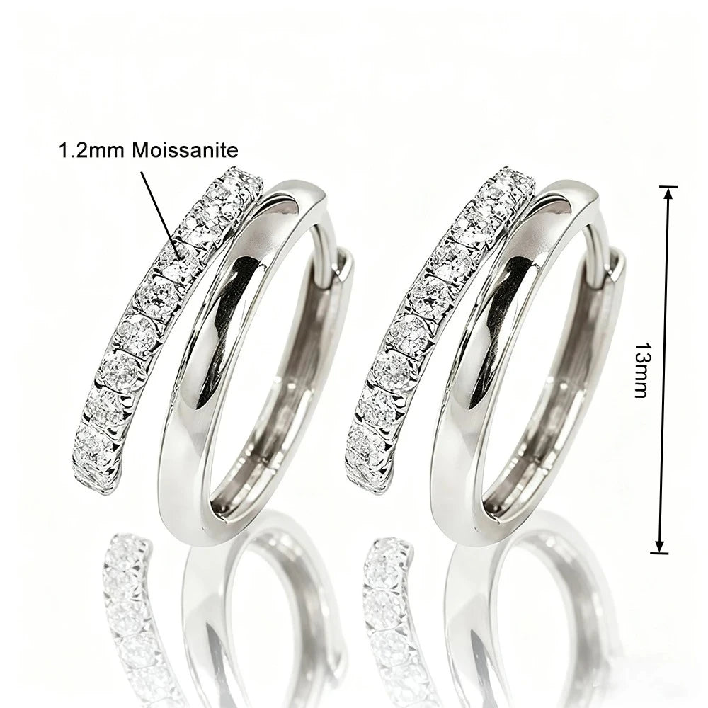 Diamond Huggie Hoop Earrings | Gold & White Gold 18k Plated 1.2mm Moissanite