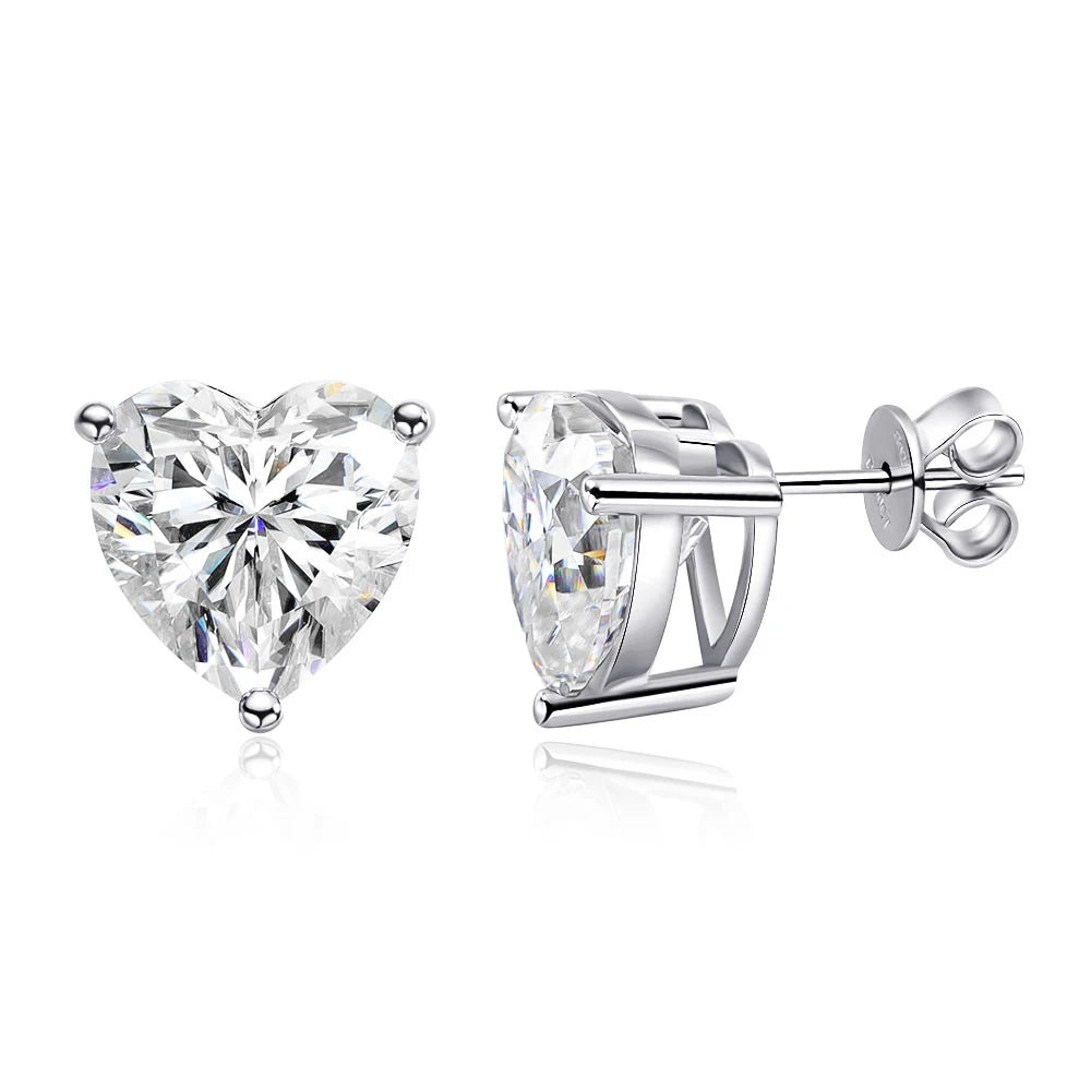 Heart Cut Moissanite Sterling Silver Stud Earrings