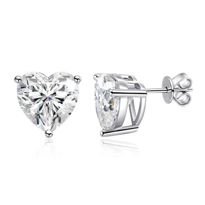 Heart Cut Moissanite Sterling Silver Stud Earrings