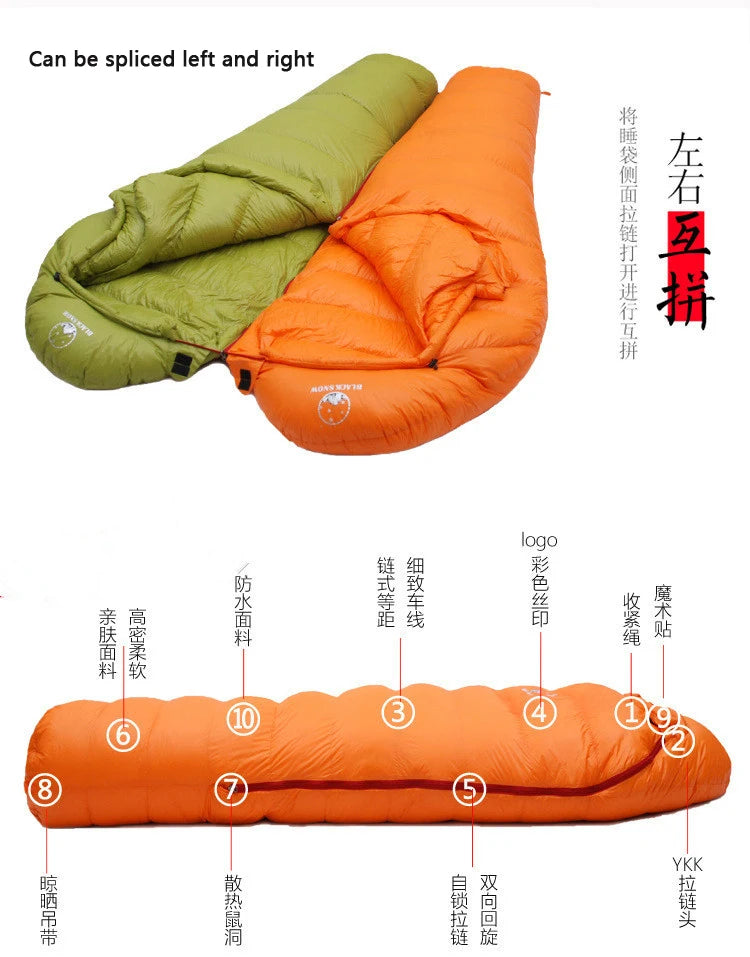 3 Season Extra Warm Down Mummy Style Sleeping bag.