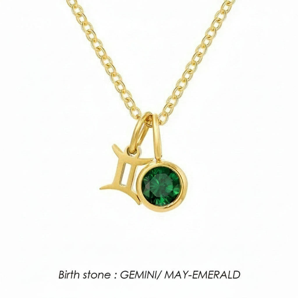 Double Birthstone & Zodiac Pendant Necklace