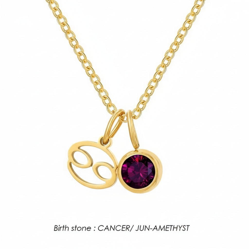 Double Birthstone & Zodiac Pendant Necklace