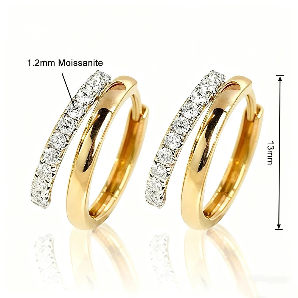 Diamond Huggie Hoop Earrings | Gold & White Gold 18k Plated 1.2mm Moissanite