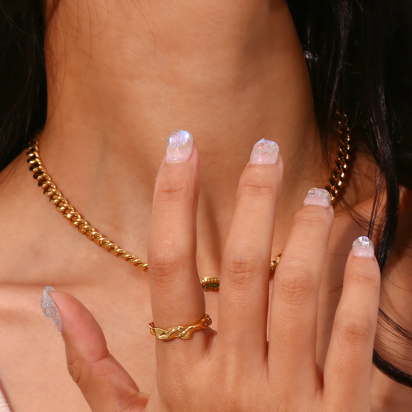 Elegant Wave Textured PVD Ring