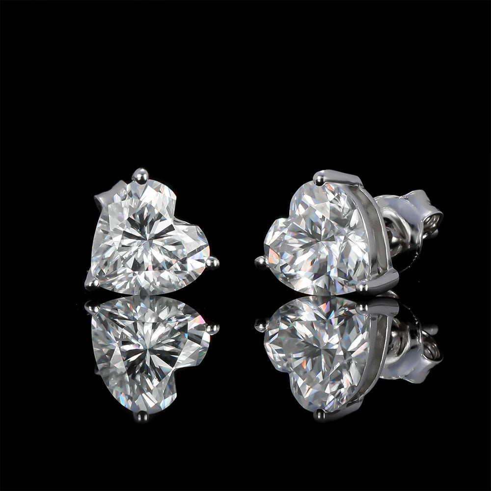 Heart Cut Moissanite Sterling Silver Stud Earrings