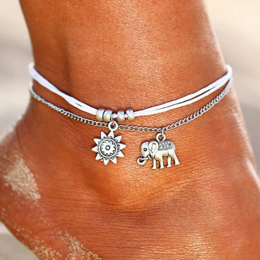 Boho Sun & Elephant Charm Anklet