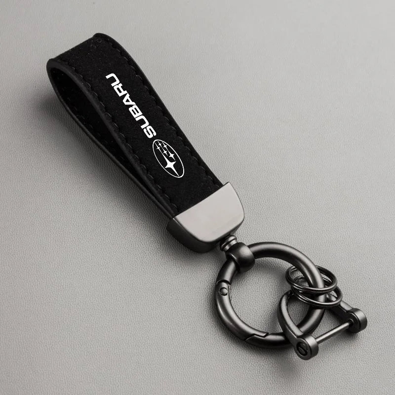 Suede Leather Car Keychain For Subaru