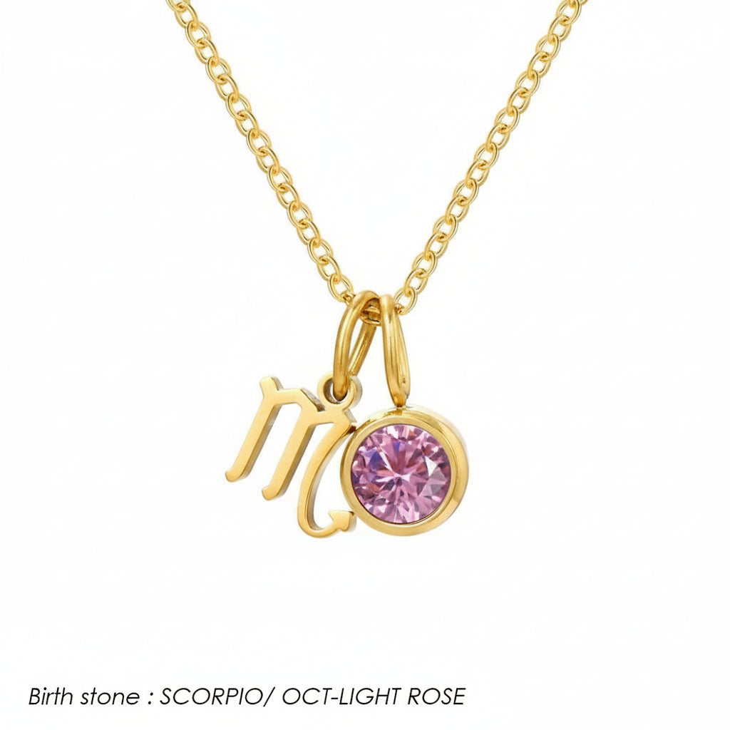 Double Birthstone & Zodiac Pendant Necklace
