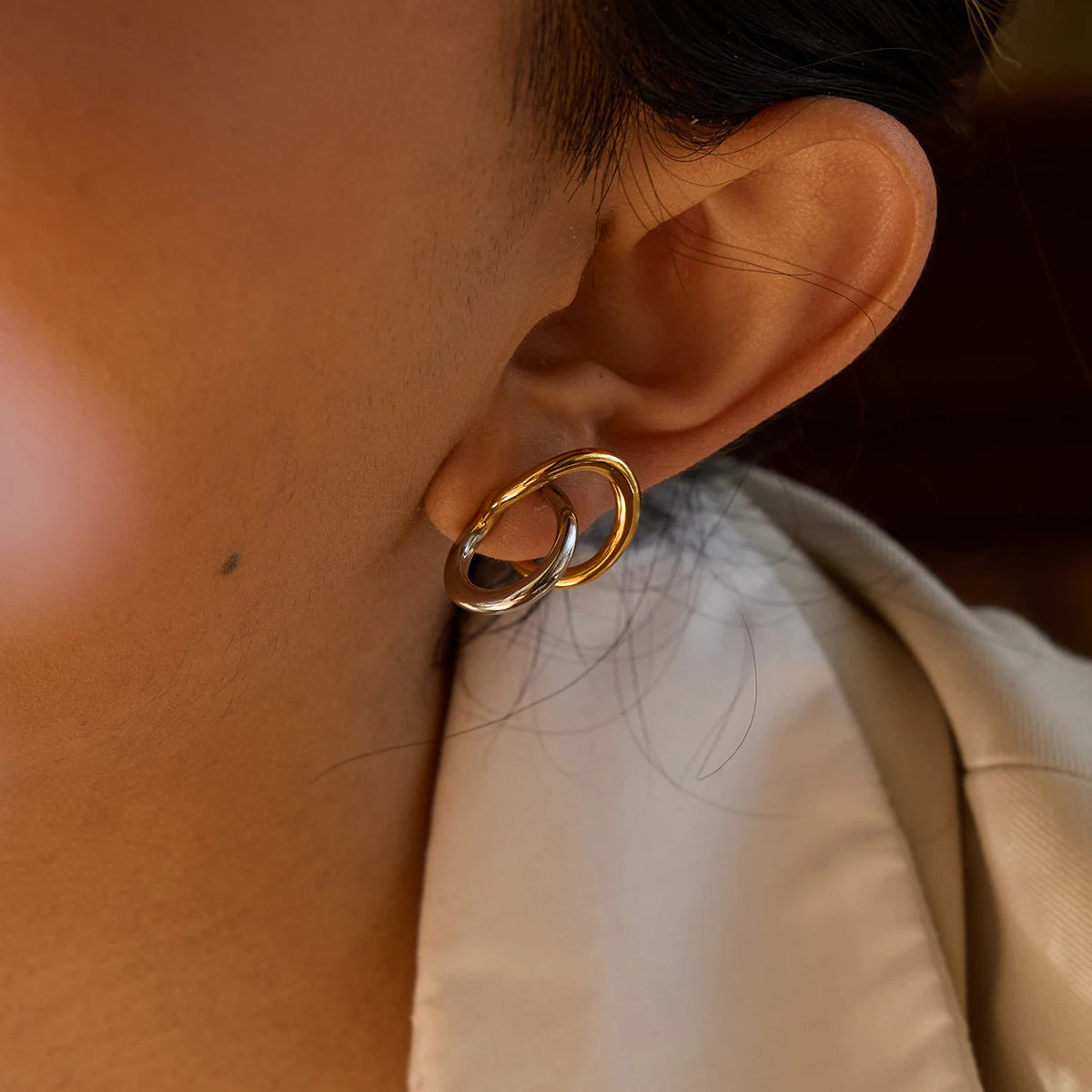 Two Tone Irregular Line 18K PVD Gold  Plated