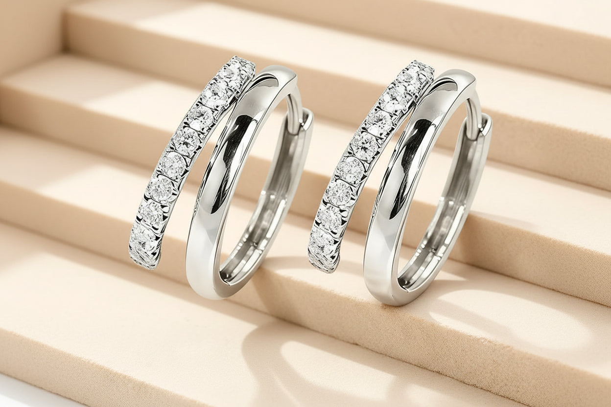 Diamond Huggie Hoop Earrings | Gold & White Gold 18k Plated 1.2mm Moissanite