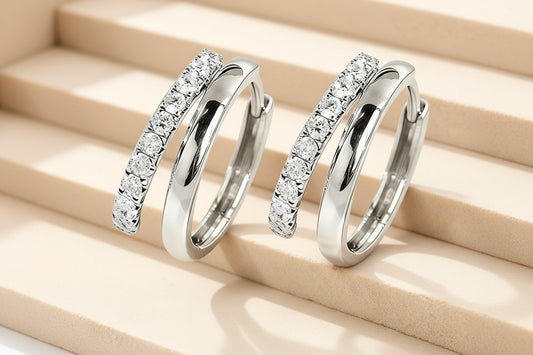 Diamond Huggie Hoop Earrings | Gold & White Gold 18k Plated 1.2mm Moissanite