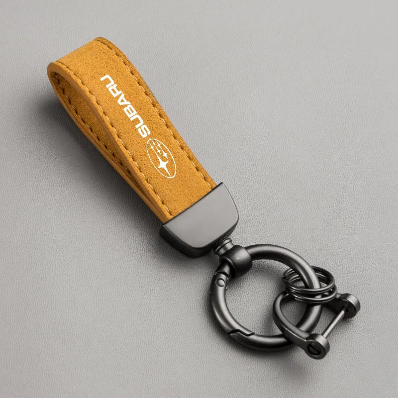 Suede Leather Car Keychain For Subaru