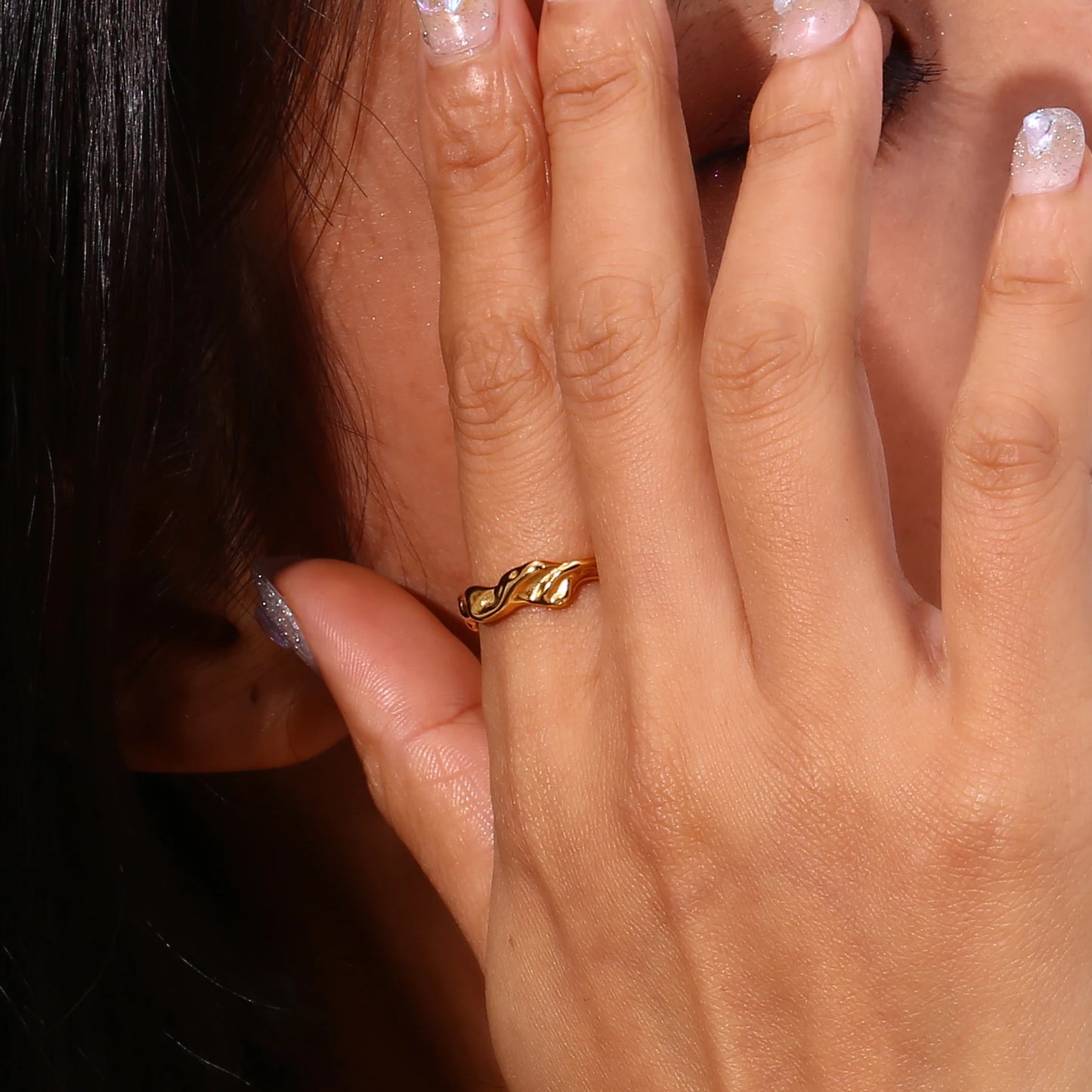 Elegant Wave Textured PVD Ring