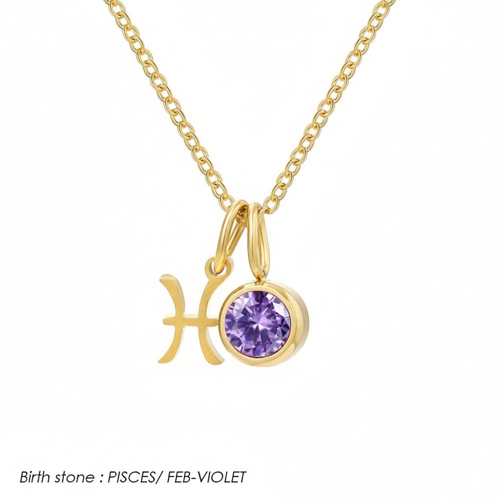 Double Birthstone & Zodiac Pendant Necklace