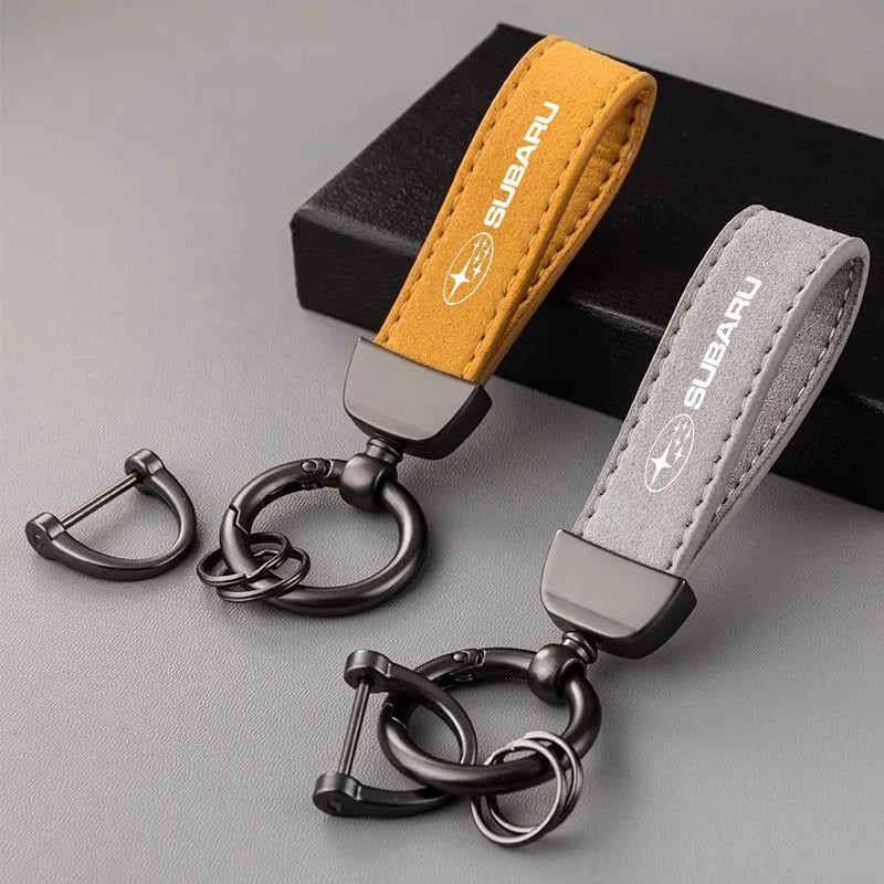 Suede Leather Car Keychain For Subaru