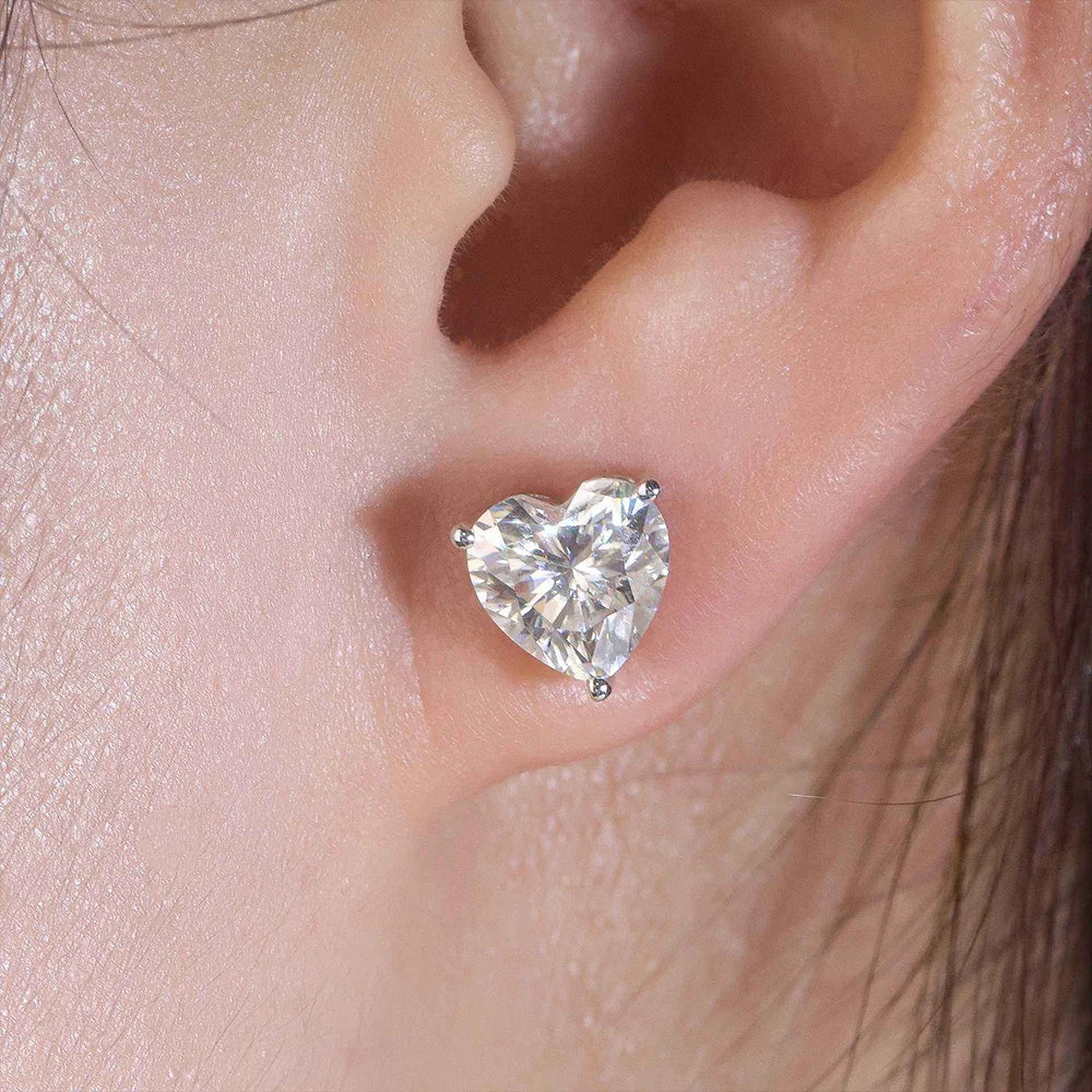 Heart Cut Moissanite Sterling Silver Stud Earrings