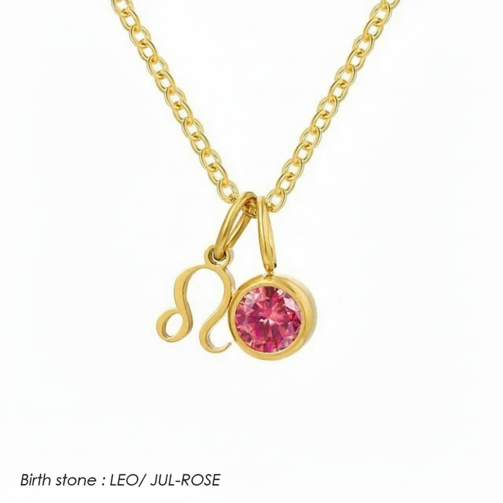 Double Birthstone & Zodiac Pendant Necklace