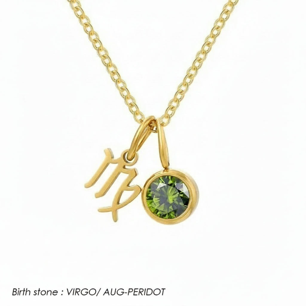 Double Birthstone & Zodiac Pendant Necklace