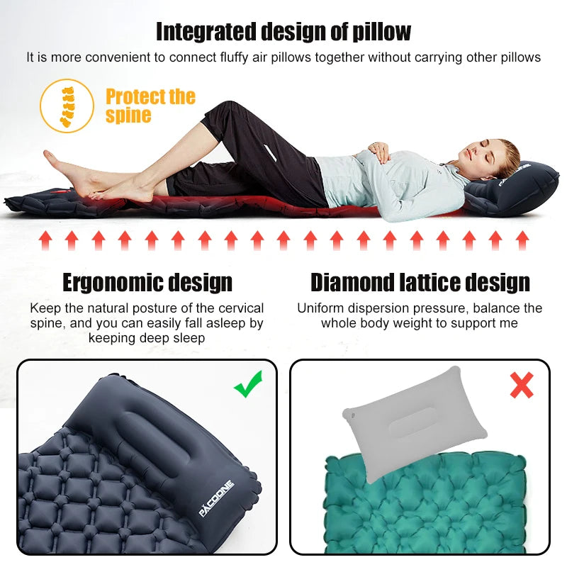 Single Inflatable Camping Mattress with Pillow