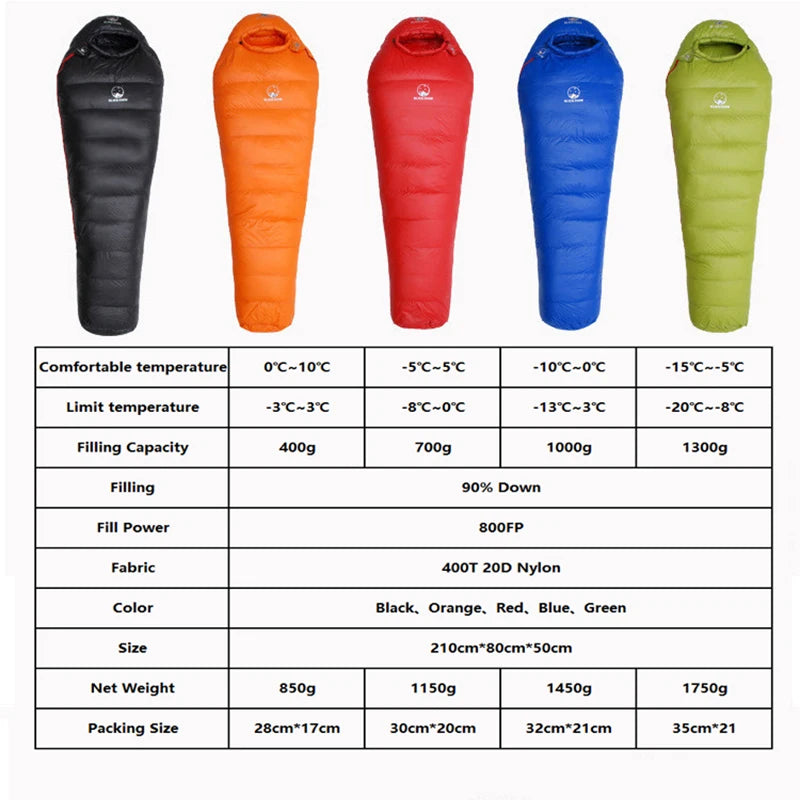 3 Season Extra Warm Down Mummy Style Sleeping bag.