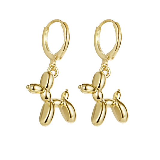 Sterling Silver Balloon Dog Drop Earrings, Gold & Silver Finish