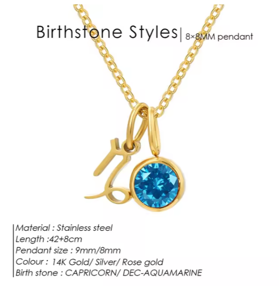 Double Birthstone & Zodiac Pendant Necklace