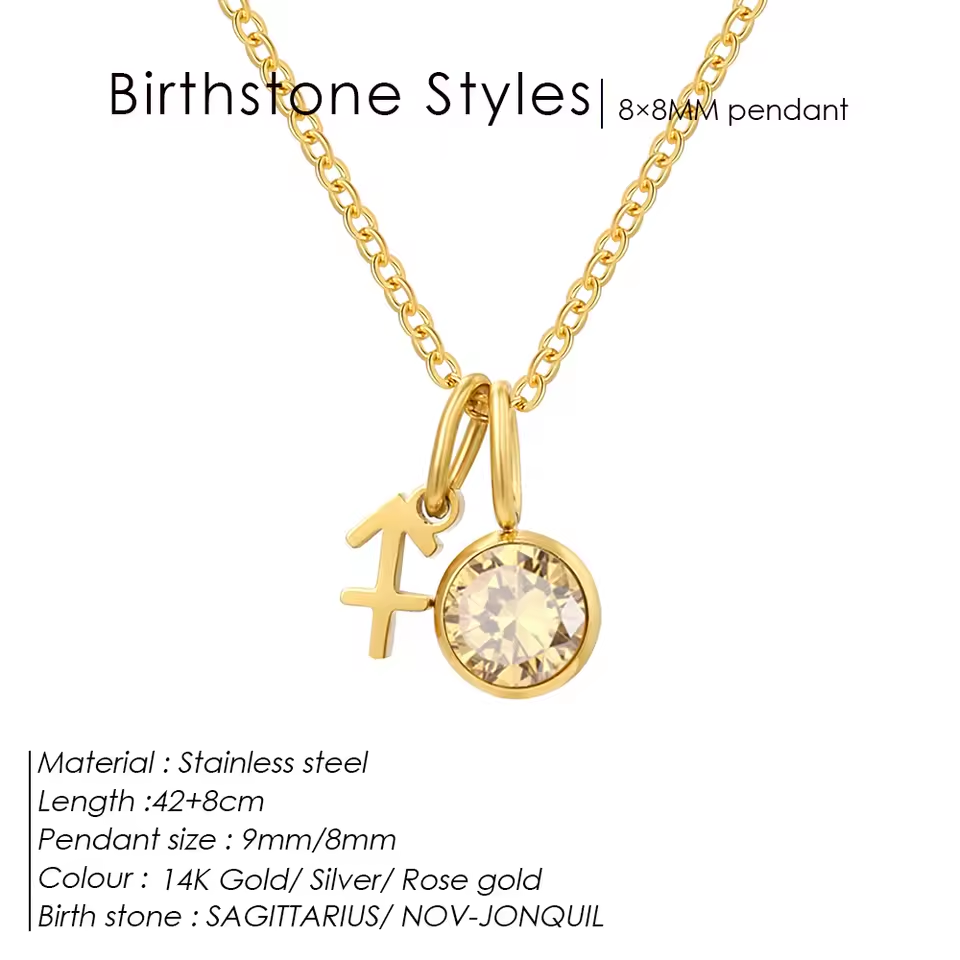 Double Birthstone & Zodiac Pendant Necklace